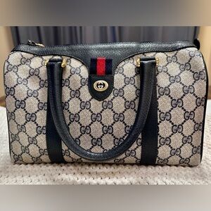 Gucci Vintage GG Monogram Supreme Boston Handbag Leather Navy/Black